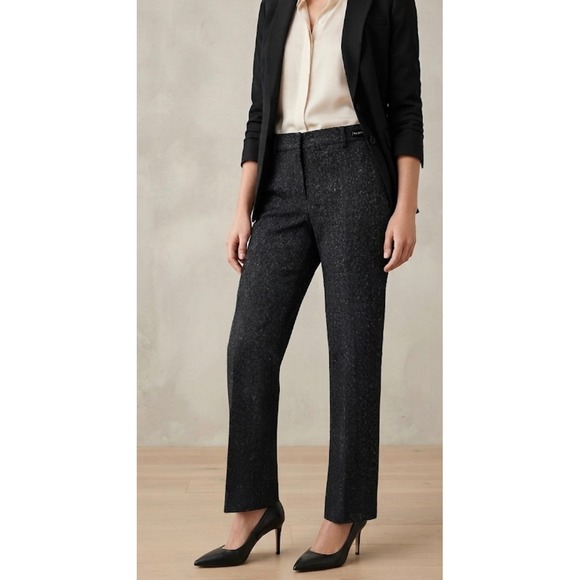 Talbots Pants - Talbots Dress Pants Womens 8P Black Tweed Wool Silk Blend Straight Leg Trousers
